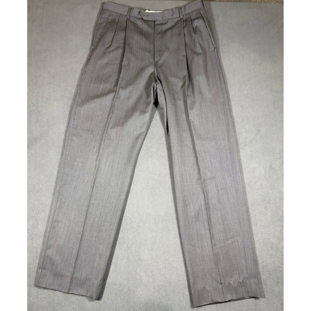 Hart Schaffner Marx Dress Pants Mens 36x30 Gray Pleated Wool Blend Professional